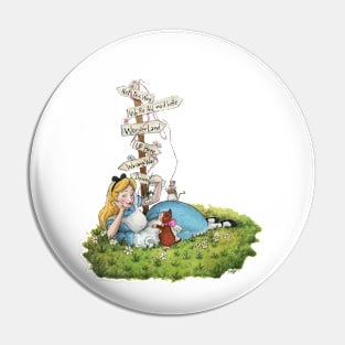 Alice In Wonderland Directions Watercolour Painting Pin