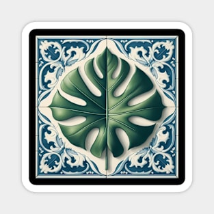 Classic Delft Tile With Monstera Leaf No.1 Magnet