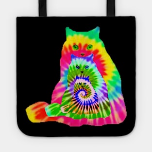 tie dye three cat retro pattern Tote