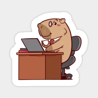 Cute Capybara working while drinking Coffee Magnet