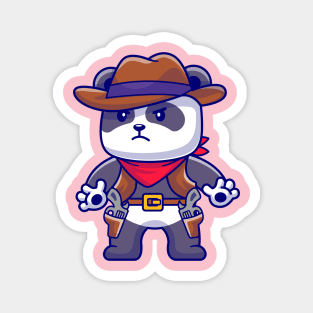 Cute Panda Cowboy Cartoon Magnet