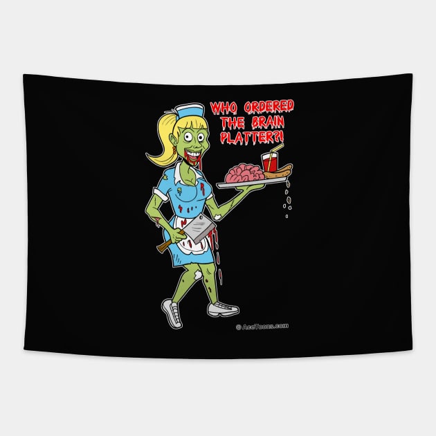 Zombie Waitress With Brain Platter Tapestry by AceToons