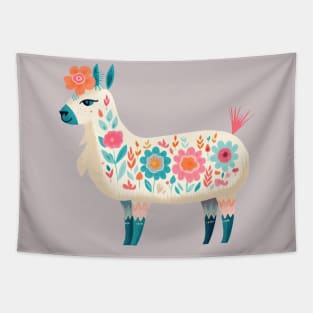 Boho Floral Watercolor Alpaca . Tapestry