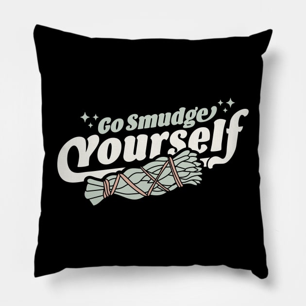 Go Smudge Yourself - Cleansing Sage Smudge Stick Feather Pillow by OrangeMonkeyArt