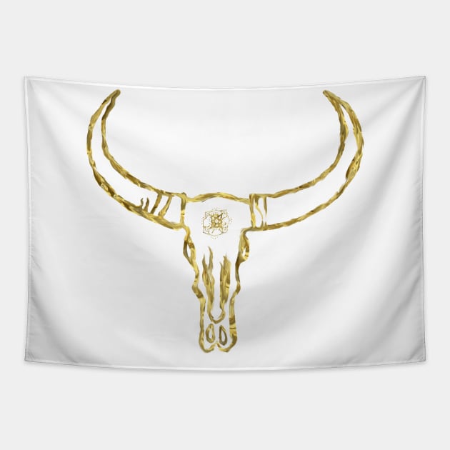 Golden Bull Skull Tapestry by Manitarka