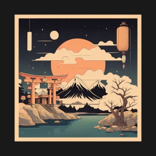 Japanese Style Mountain Torii Scene T-Shirt