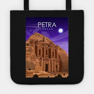 Petra Jordan Vintage Minimal Travel Poster at Night Tote