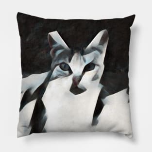 Abstract Black and White Cat Painting Pillow