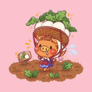 Cute Pig Turnip Farmer T-Shirt