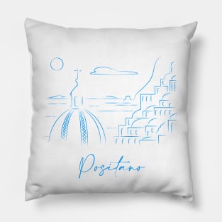 Positano Blue Lineart panorama Pillow