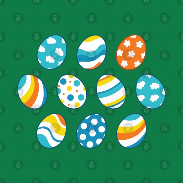 Egg Pattern | Blue Yellow Orange | Stripes Clouds Flowers Dots | Green by Wintre2