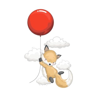 Cute animal. Cute Fox flying with balloons T-Shirt