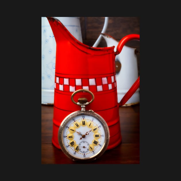 Beautiful Pocket Watch Against Red Pitcher by photogarry