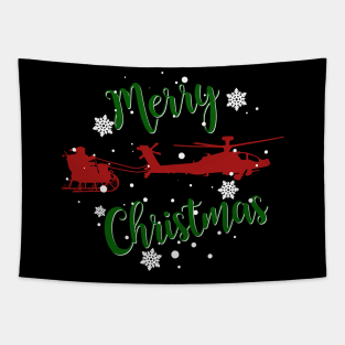 Gun Pilot - AH-64D Apache Pulling Santa Merry Christmas Tapestry