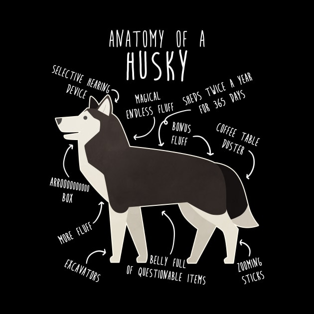 Black and White Siberian Husky Dog Anatomy by Psitta