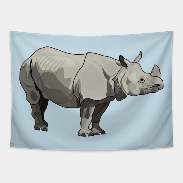 Javan rhinoceros cartoon illustration Tapestry by Miss Cartoon