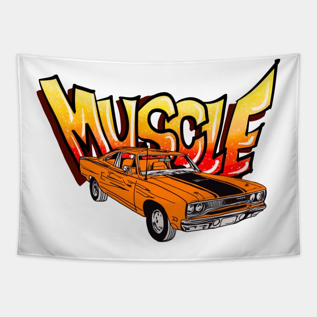 Road Runner GTX Muscle Car Design Tapestry by russodesign