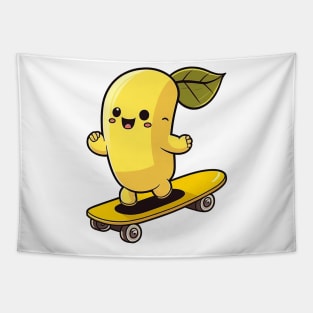 Cute kawaii banana riding a skateboard Tapestry