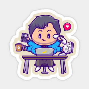 Cute Boy Multitasking Cartoon Magnet