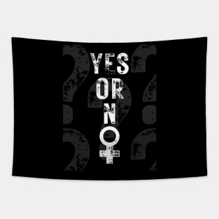 Yes or not, white letters on a black background and large question marks Tapestry