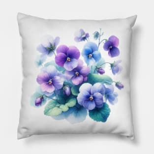 Watercolor Violets Purple Pansy Watercolor Painting Pillow