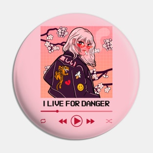 I Live For Danger Anime Girl Tiger Pin