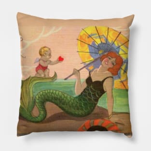 Vintage 1920s Mermaid Retro Art Pillow