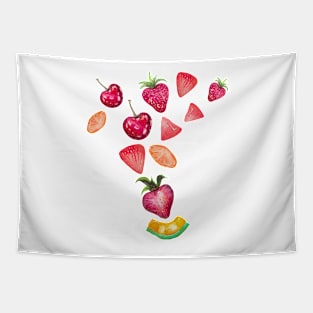 Watercolor Fruits splash, strawberries, cherries, watermelon slices Tapestry