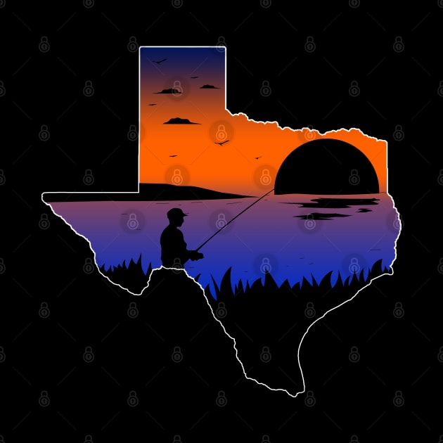 Texas Fishing Fisherman on the Lake at Sunset Silhouette by Sports Stars ⭐⭐⭐⭐⭐