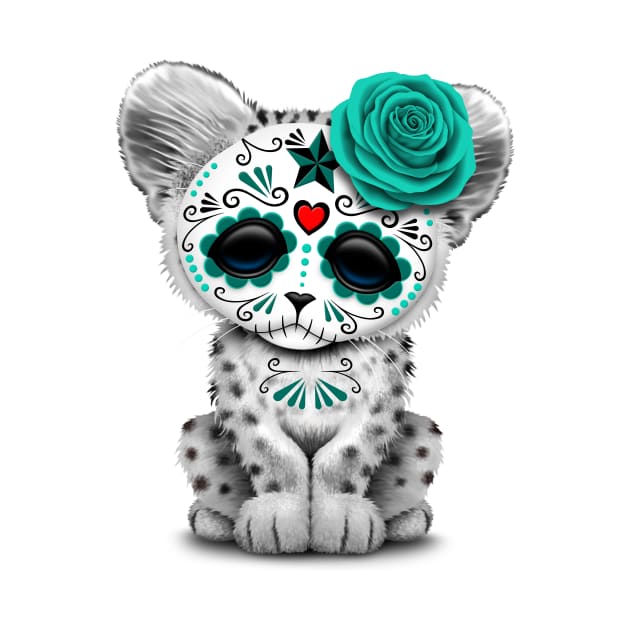 Blue Day of the Dead Sugar Skull Snow Leopard Cub by jeffbartels