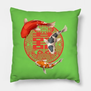 Double Happiness Koi Fish Lime Green with Red Symbol - Hong Kong Retro Pillow