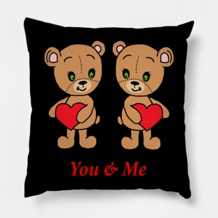 You & Me! Cute baby bears with hearts Pillow