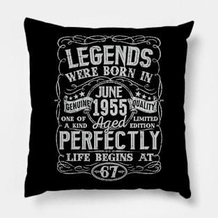 67th Birthday Vintage Legend Were Bon in June 1955 67 Years Pillow