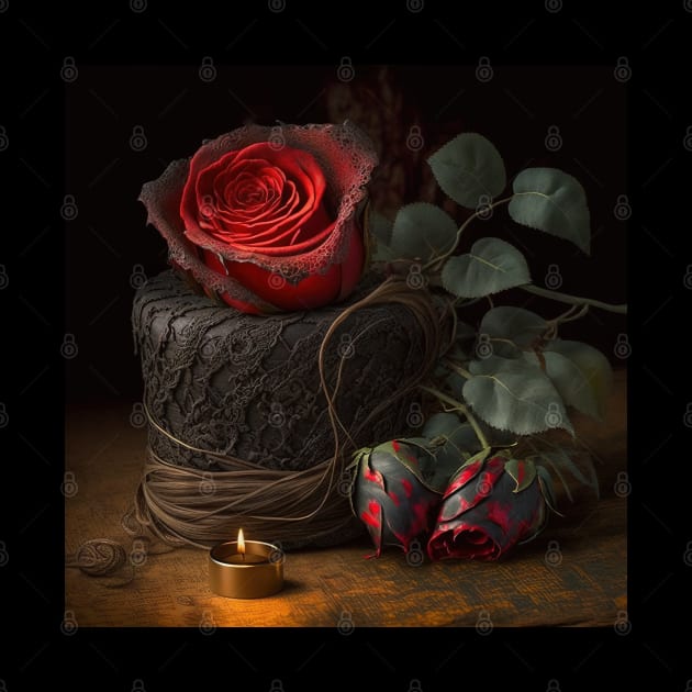 Vintage red rose with black lace on a hat by RavenWolfMoon Designs