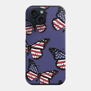 United States Flag of Vintage Butterfly Seamless Pattern Phone Case