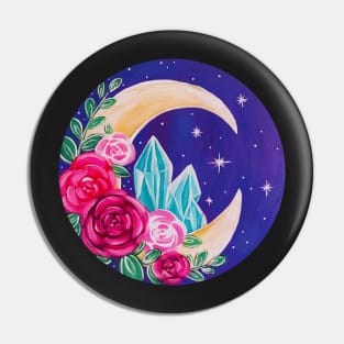 Crystal Floral Moon Pin