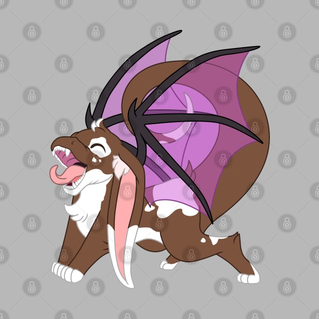 Happy yawning bunny dragon brown with spots by Femerithian