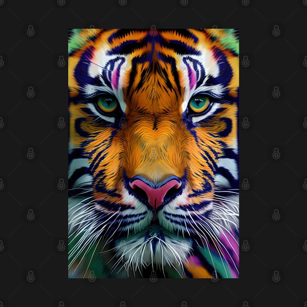 Pop Art Tiger Face In Vibrant Colors - A Unique and Playful Art Print For Animal Lovers by Whimsical Animals