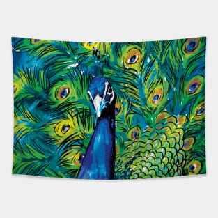 Colorful Peacock Sketch Tapestry