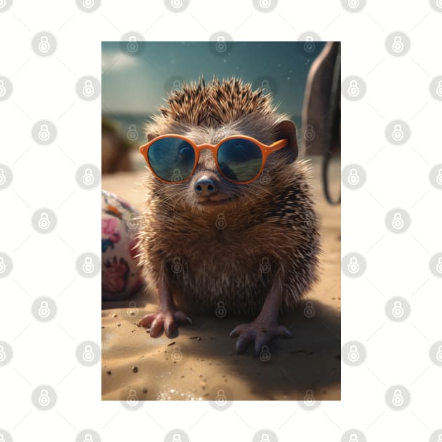 Cute Animals Unique Beach Hedgehog in Shades Humorous Artwork Funny Gift Idea by Headslap Notions