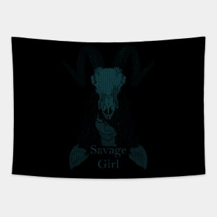 ASCii Savage Girl w/ text (Blue) Tapestry