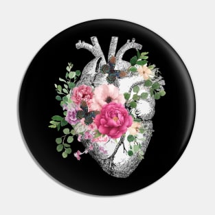 Pink roses and butterflies Floral Heart Human Anatomy Pin