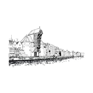 Drawing of famous Crane Gate in Gdansk T-Shirt