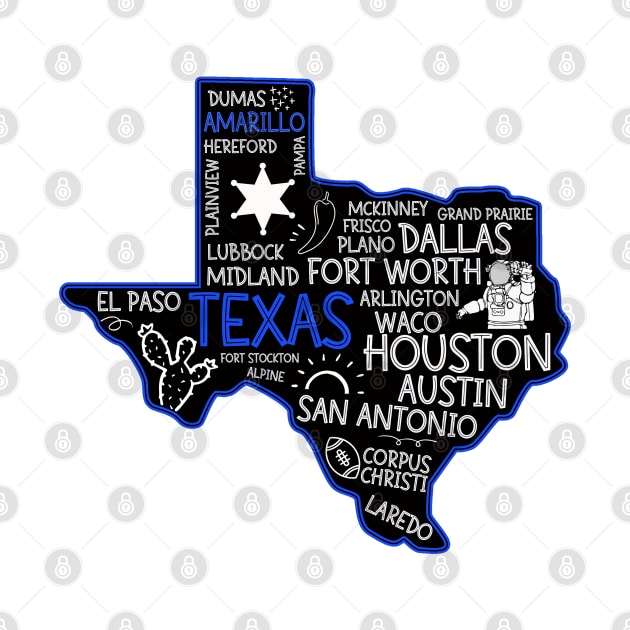 Amarillo Texas cute map Houston San Antonio Dallas Austin Fort Worth El Paso by BoogieCreates