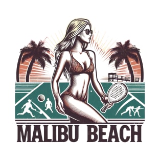 Malibu Beach Pickleball Beach Bikini Palm Trees T-Shirt