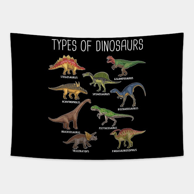 Kids Types Of Dinosaurs Dino Identification Gift Tapestry by TeddyTees