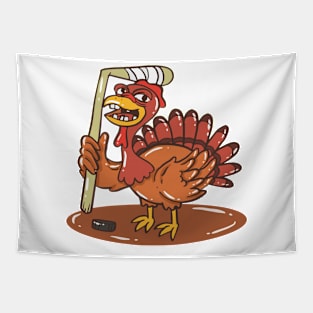 Turkey With Ice Hockey For Thanksgiving Tapestry