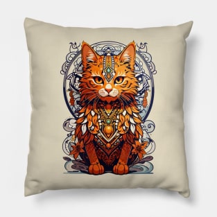 Orange kitten retro vintage boho design Pillow