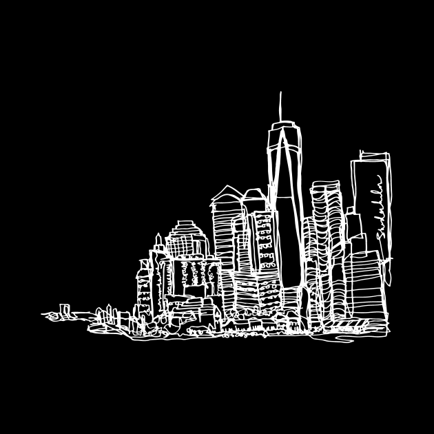 New York City Skyline (A Continuous Line Drawing in White Ink) by BigBridgeStudios