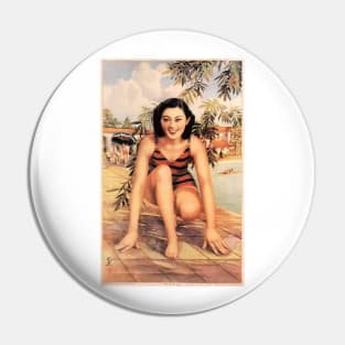 Weekend Fun Pool Swimming Retro Chinese Woman Pin Up Art Pin